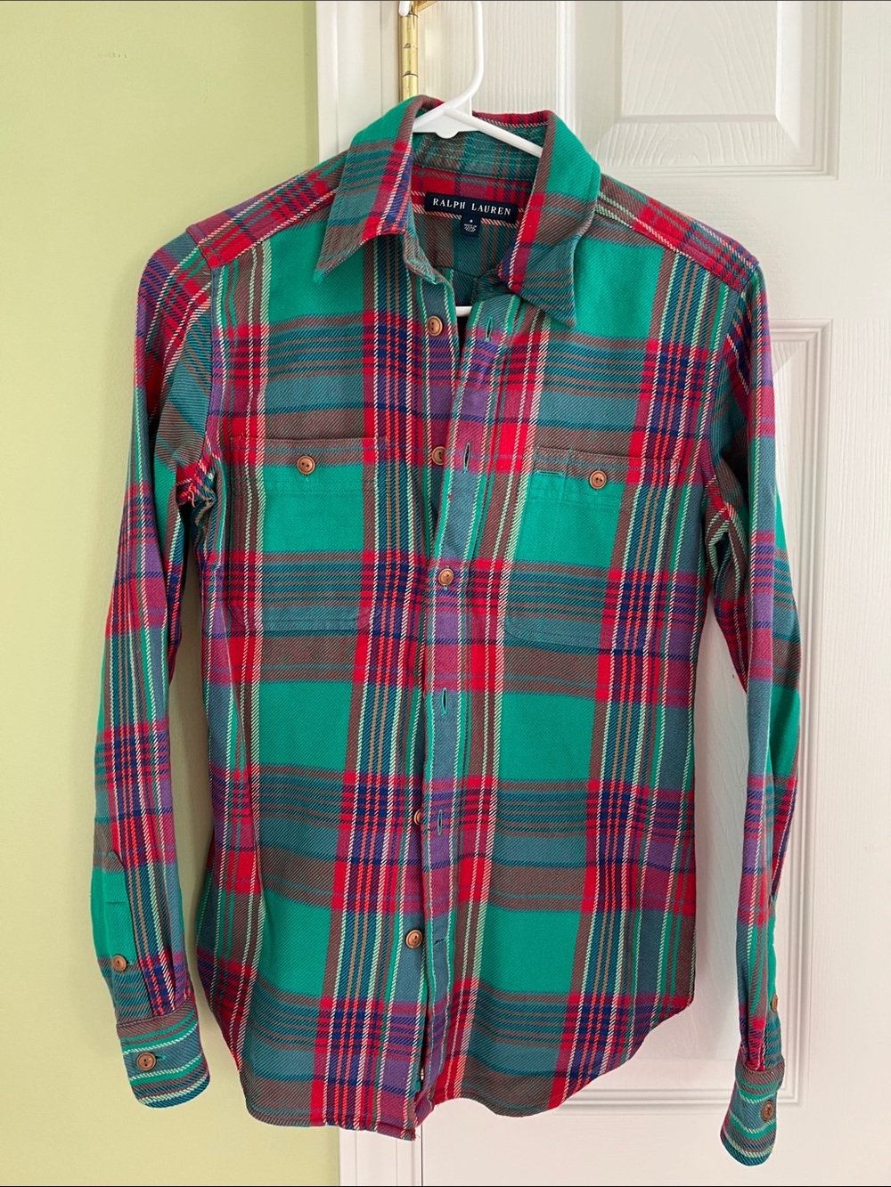 Ralph Lauren Green and Red Plaid Long-Sleeve Button-Down Shirt